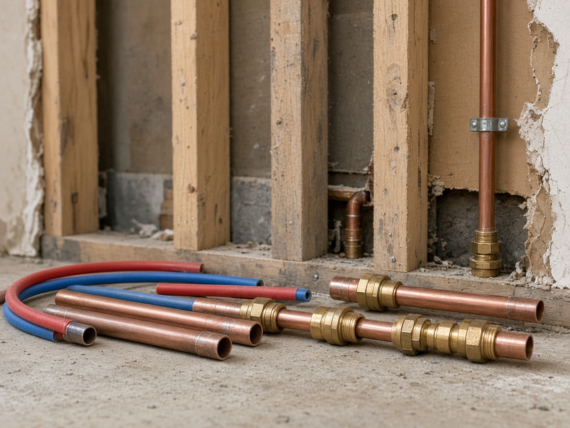 Brass push-fit plumbing fittings (illustrative stock photo)