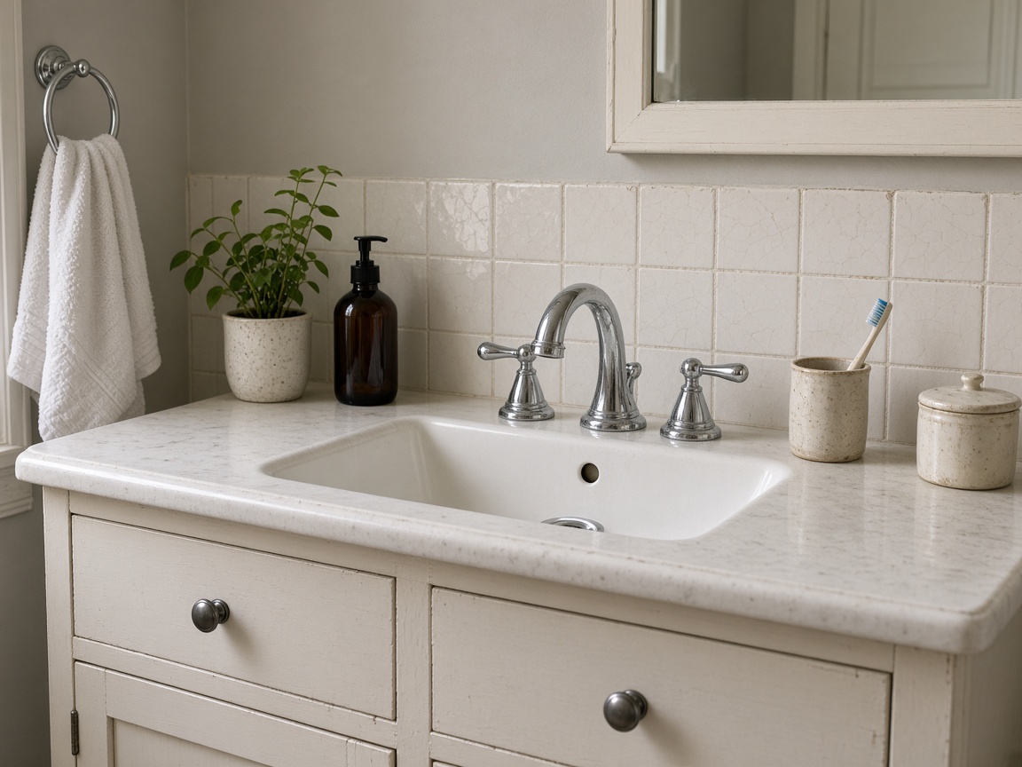Residential bathroom vanity and faucet (illustrative photo)
