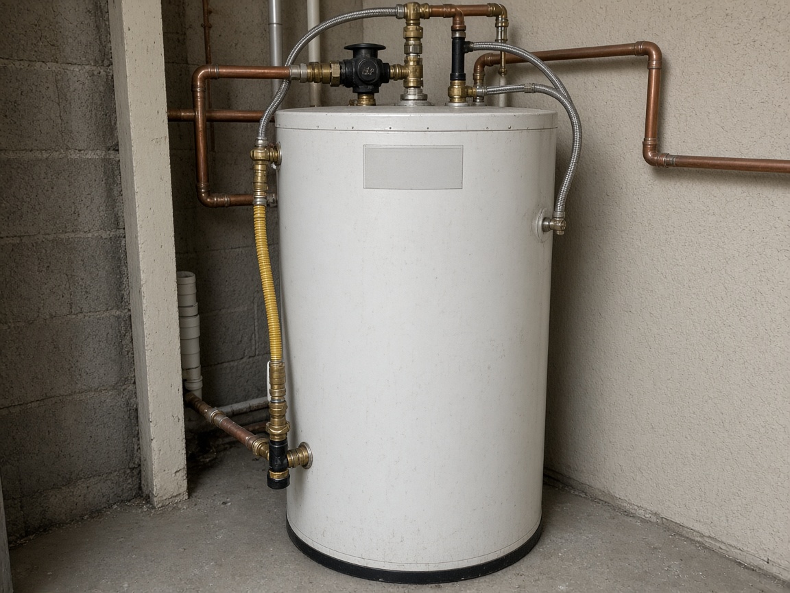 Removed residential water heater tank (illustrative stock photo)